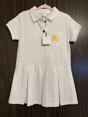 Burberry White Polo Dress with Yellow Embroidered Logo